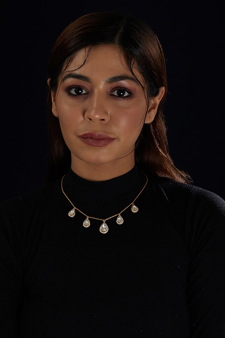 Gold Finish Moissanite Polki Necklace In Sterling Silver by Hunar at Pernia's Pop Up Shop