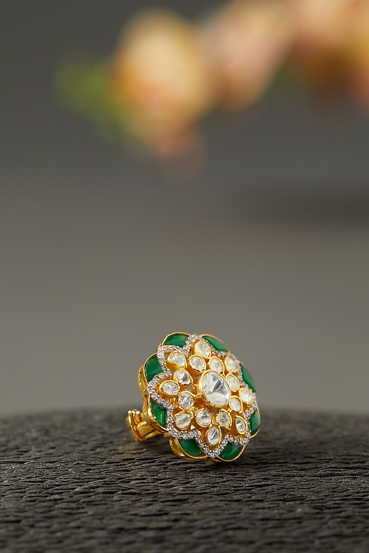 Gold Finish Moissanite Polki Ring In Sterling Silver by Hunar at Pernia's Pop Up Shop