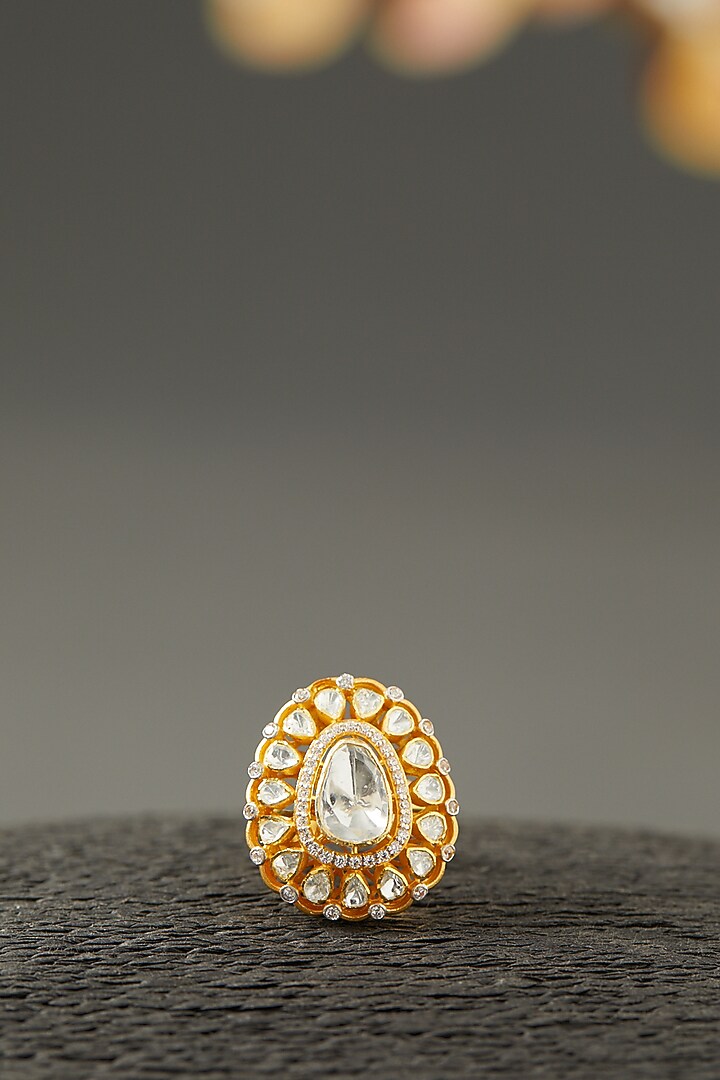 Gold Finish Moissanite Polk Ring In Sterling Silver by Hunar at Pernia's Pop Up Shop