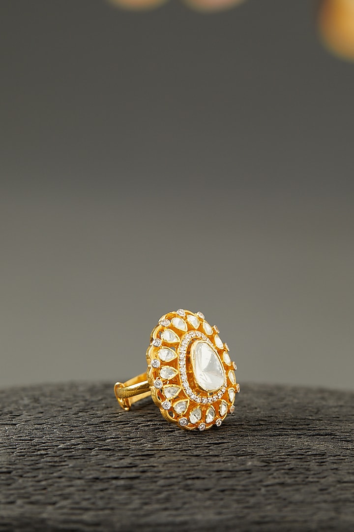 Gold Finish Moissanite Polk Ring In Sterling Silver by Hunar at Pernia's Pop Up Shop