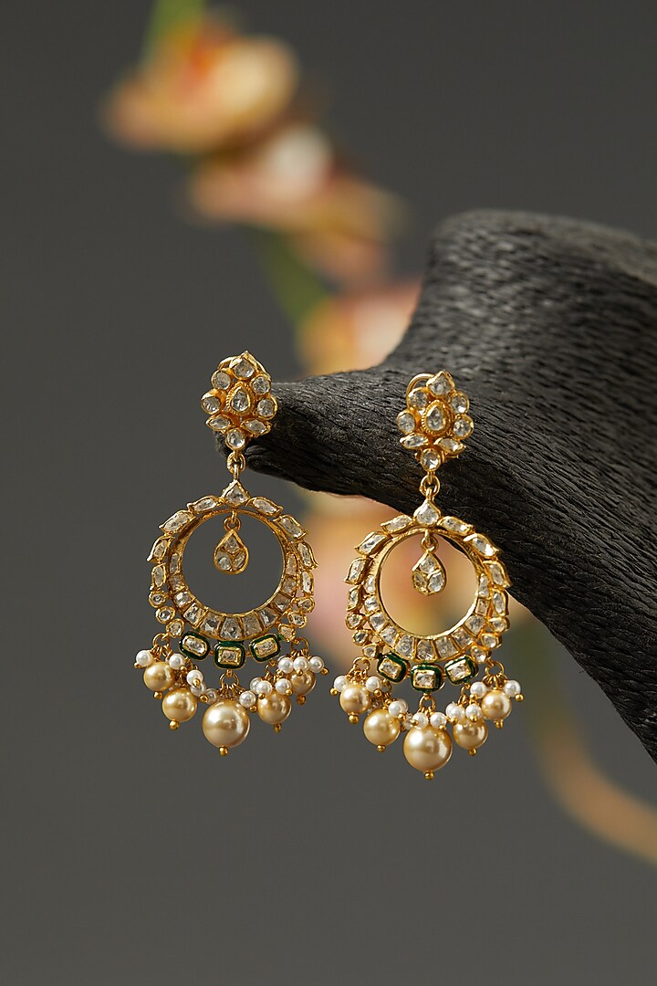 Gold Finish Moissanite Polki Dangler Earrings In Sterling Silver by Hunar at Pernia's Pop Up Shop