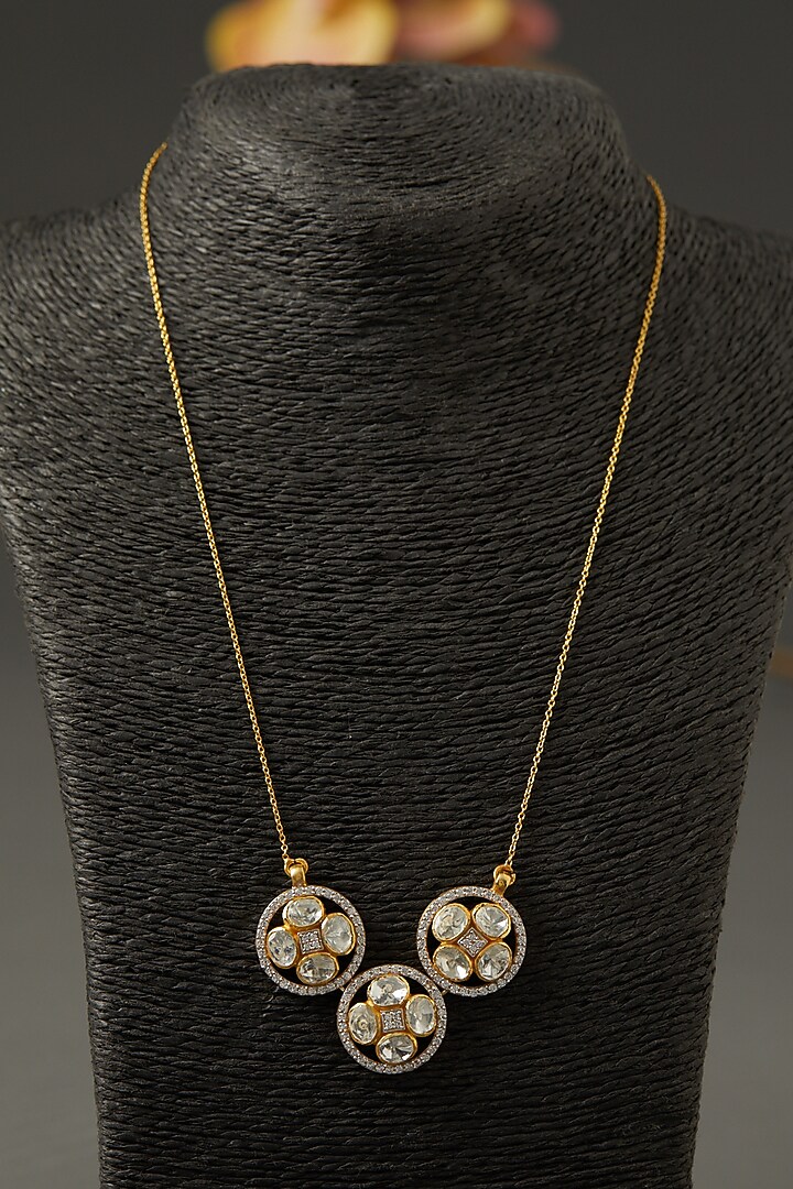 Gold Finish Moissanite Polki Long Necklace In Sterling Silver by Hunar at Pernia's Pop Up Shop