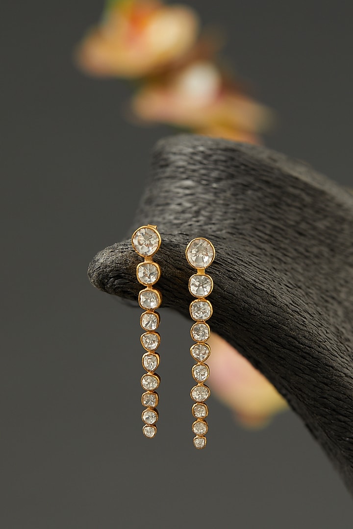 Gold Finish Moissanite Polki Dangler Earrings In Sterling Silver by Hunar at Pernia's Pop Up Shop