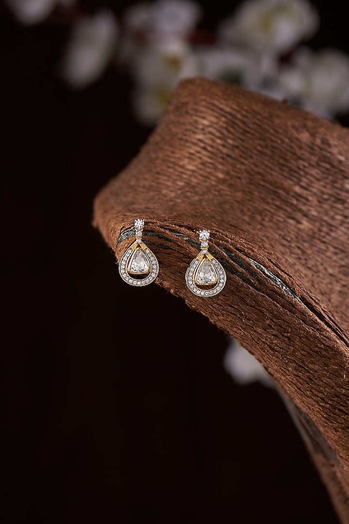 Gold Finish Moissanite Polki Stud Earrings In Sterling Silver by Hunar at Pernia's Pop Up Shop