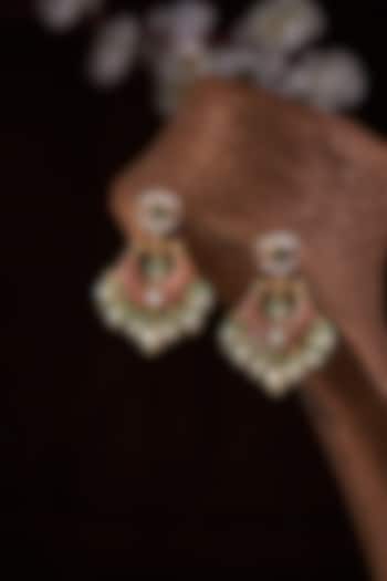 Gold Finish Moissanite Polki Chandbali Earrings In Sterling Silver by Hunar