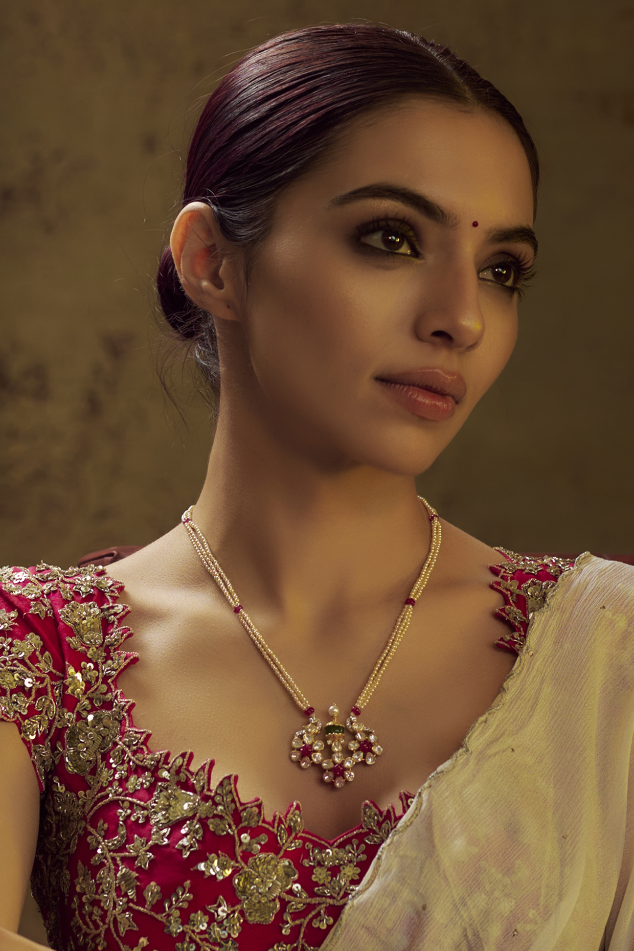 Gold Finish Moissanite Polki & Red Stone Necklace In Sterling Silver by Hunar at Pernia's Pop Up Shop