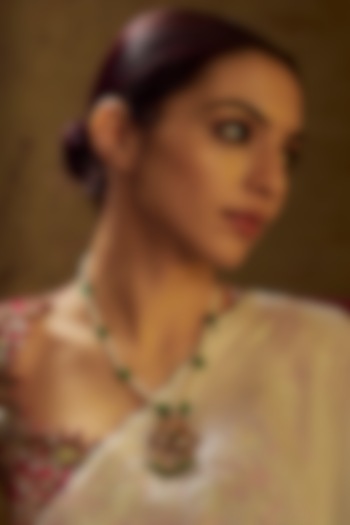 Gold Finish Moissanite Polki & Green Stone Long Necklace In Sterling Silver by Hunar at Pernia's Pop Up Shop
