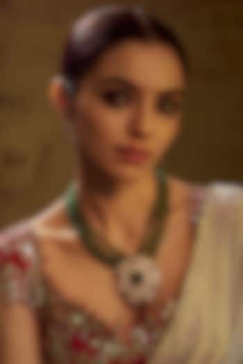 Gold Finish Moissanite Polki & Stone Long Necklace In Sterling Silver by Hunar at Pernia's Pop Up Shop