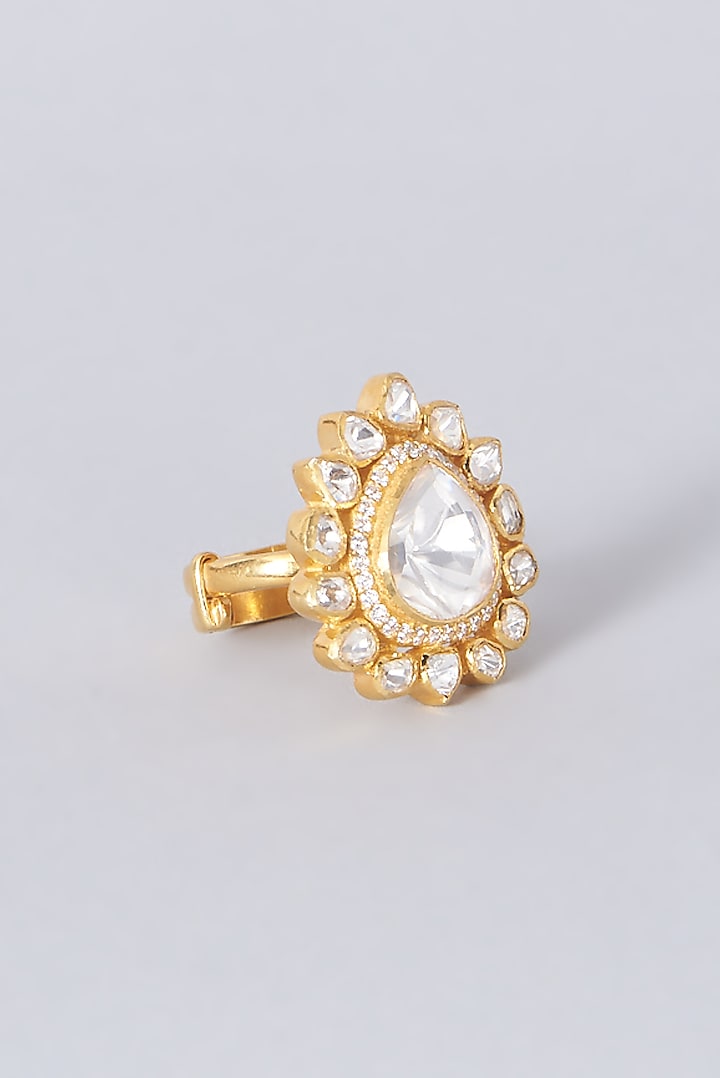 Gold Finish Moissanite Polki Ring In Sterling Silver by Hunar at Pernia's Pop Up Shop