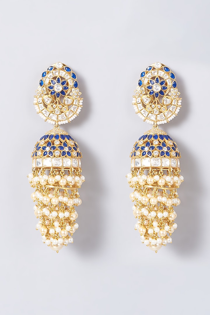 Gold Finish Moissanite Polki Dangler Earrings In Sterling Silver by Hunar at Pernia's Pop Up Shop