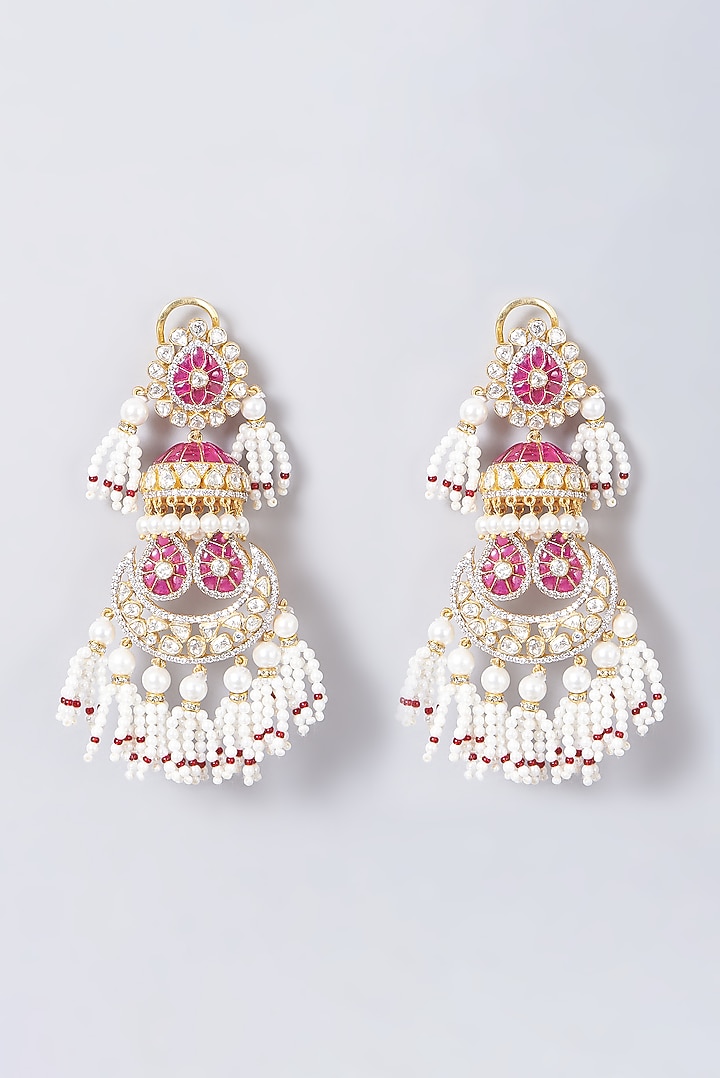 Gold Finish Dangler Earrings With Moissanite Polki In Sterling Silver by Hunar at Pernia's Pop Up Shop