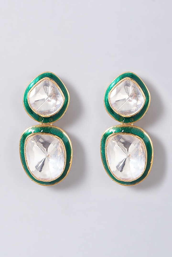Gold Finish Earrings With Moissanite Polki In Sterling Silver by Hunar at Pernia's Pop Up Shop