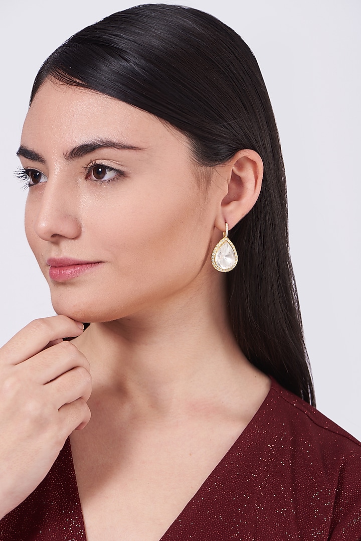 Gold Finish Moissanite Polki Dangler Earrings In Sterling Silver by Hunar at Pernia's Pop Up Shop