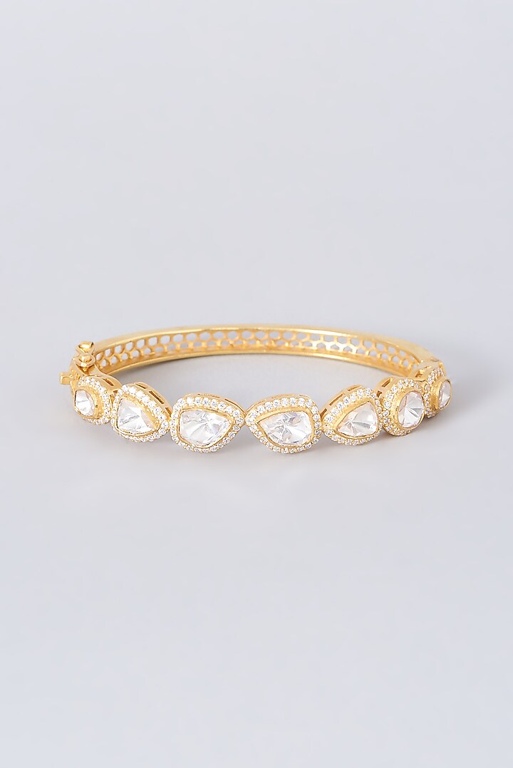 Gold Finish Moissanite Polki Bracelet In Sterling Silver by Hunar at Pernia's Pop Up Shop