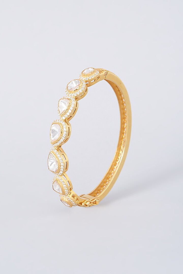 Gold Finish Moissanite Polki Bracelet In Sterling Silver by Hunar at Pernia's Pop Up Shop