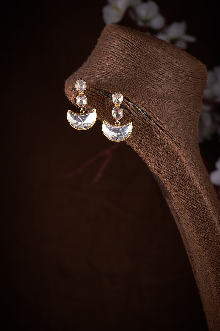 Gold Finish Moissanite Polki Stud Earrings In Sterling Silver by Hunar at Pernia's Pop Up Shop
