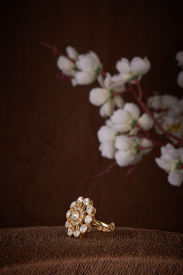 Gold Finish Moissanite Polki Ring In Sterling Silver by Hunar at Pernia's Pop Up Shop
