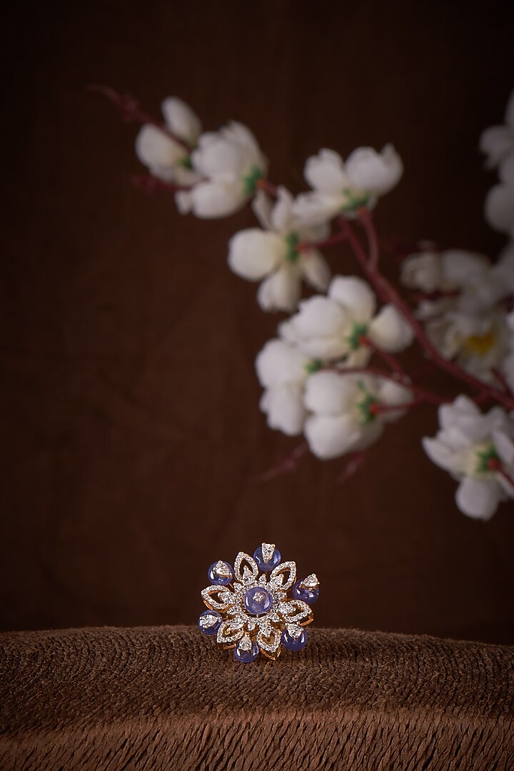 Gold Finish Moissanite Polki Ring In Sterling Silver by Hunar at Pernia's Pop Up Shop