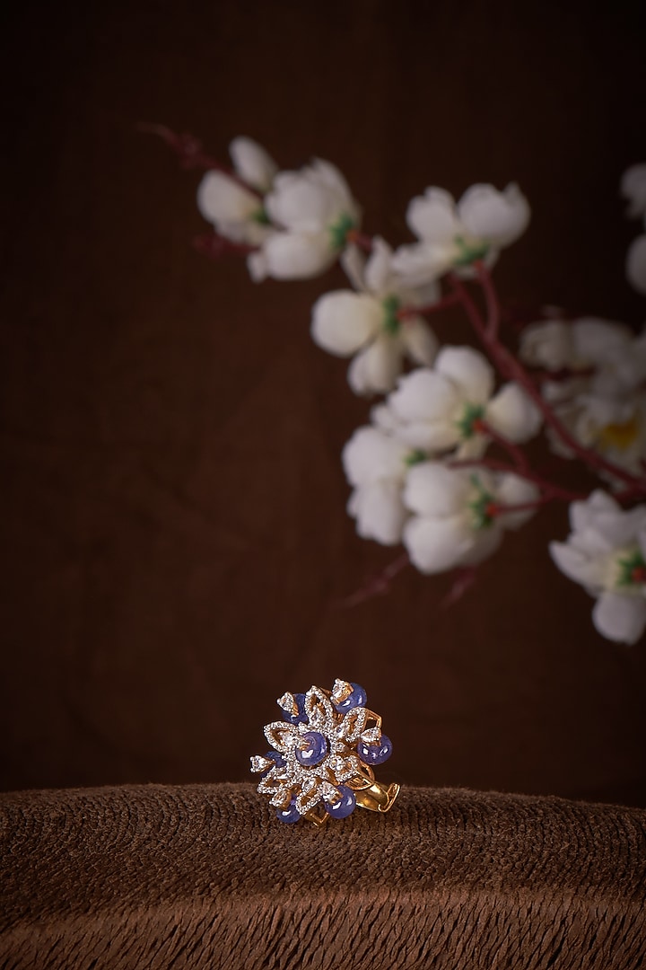 Gold Finish Moissanite Polki Ring In Sterling Silver by Hunar at Pernia's Pop Up Shop