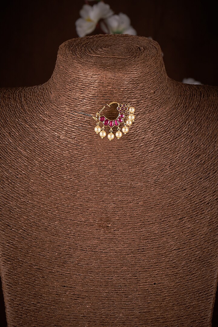 Gold Finish Moissanite Polki Nose Ring In Sterling Silver by Hunar at Pernia's Pop Up Shop