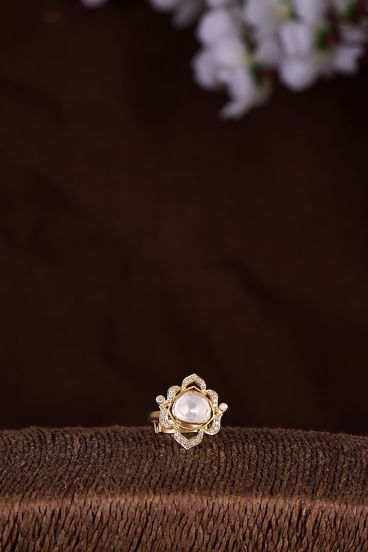 Gold Finish Moissanite Polki Ring In Sterling Silver by Hunar at Pernia's Pop Up Shop