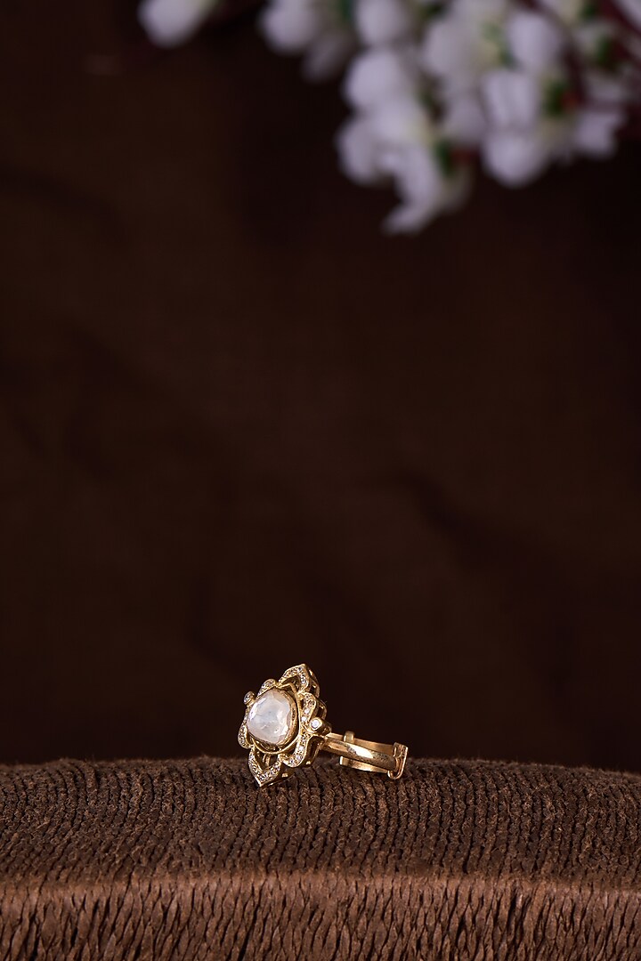 Gold Finish Moissanite Polki Ring In Sterling Silver by Hunar at Pernia's Pop Up Shop