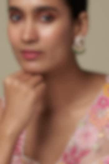 Gold Finish Moissanite Polki & Green Stone Dangler Earrings In Sterling Silver by Hunar at Pernia's Pop Up Shop