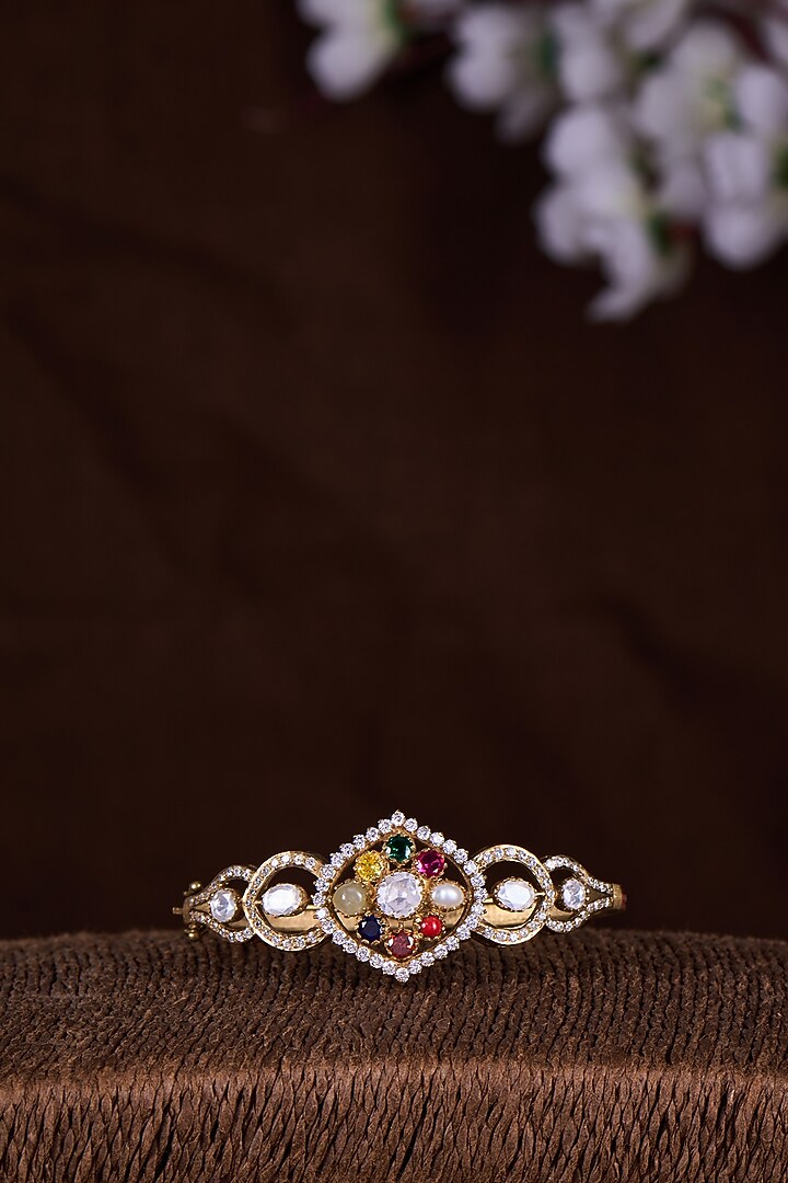 Gold Finish Moissanite Polki Bracelet In Sterling Silver by Hunar at Pernia's Pop Up Shop