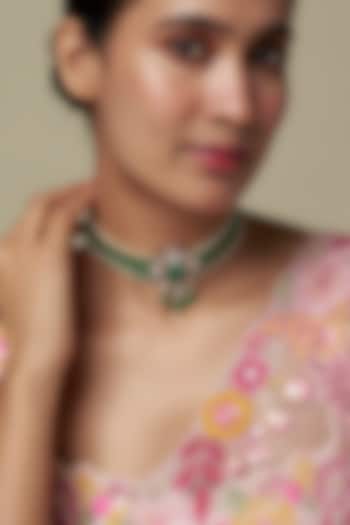 Gold Finish Moissanite Polki & Green Stone Choker Necklace In Sterling Silver by Hunar at Pernia's Pop Up Shop