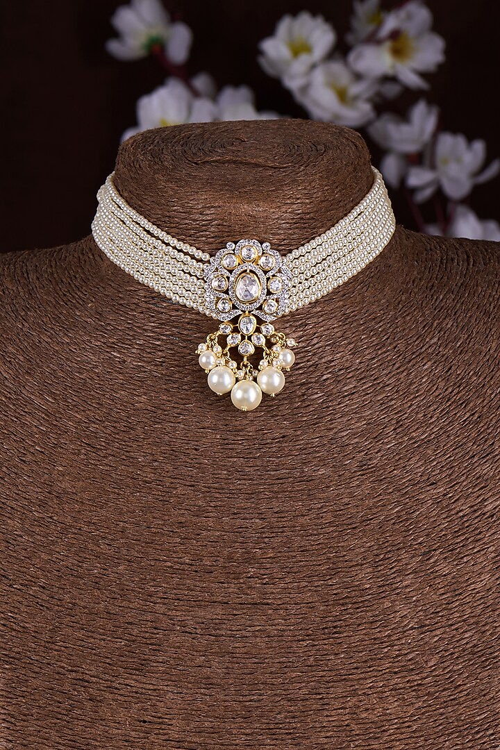 Gold Finish Moissanite Polki Choker Necklace In Sterling Silver by Hunar at Pernia's Pop Up Shop