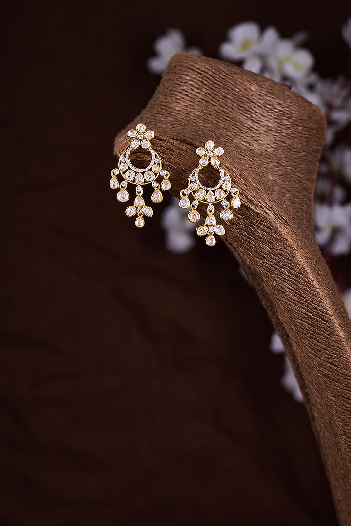 Gold Finish Moissanite Polki Dangler Earrings In Sterling Silver by Hunar at Pernia's Pop Up Shop