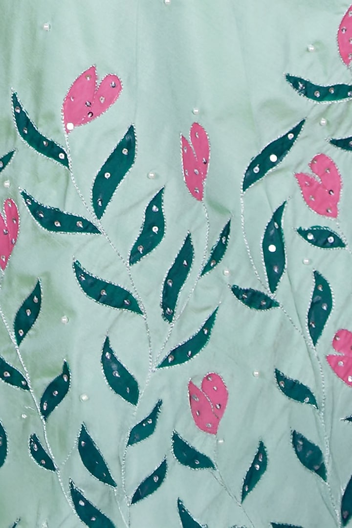 Pista Green Taffeta Silk Floral Embroidered Lehenga Set For Girls by Hooray at Pernia's Pop Up Shop