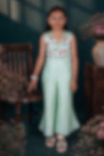 Pista Green Taffeta Silk Floral Hand Work Jumpsuit For Girls by Hooray at Pernia's Pop Up Shop
