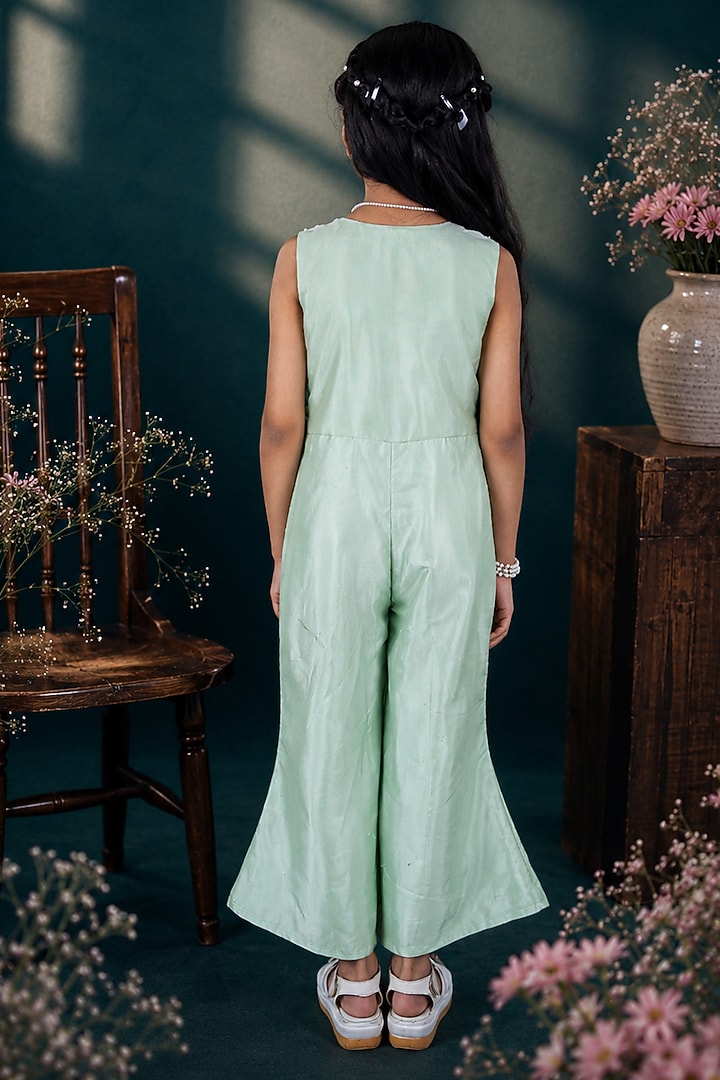 Pista Green Taffeta Silk Floral Hand Work Jumpsuit For Girls by Hooray at Pernia's Pop Up Shop