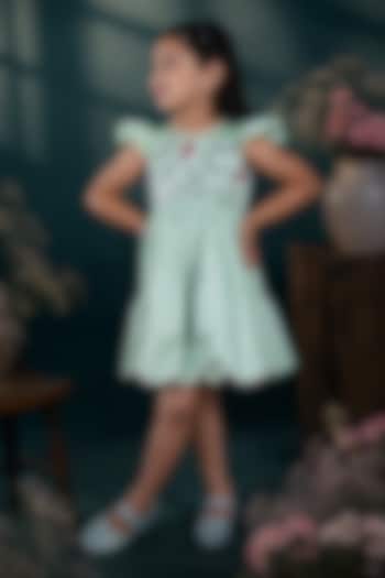 Pista Green Taffeta Silk Floral Handwork Dress For Girls by Hooray at Pernia's Pop Up Shop