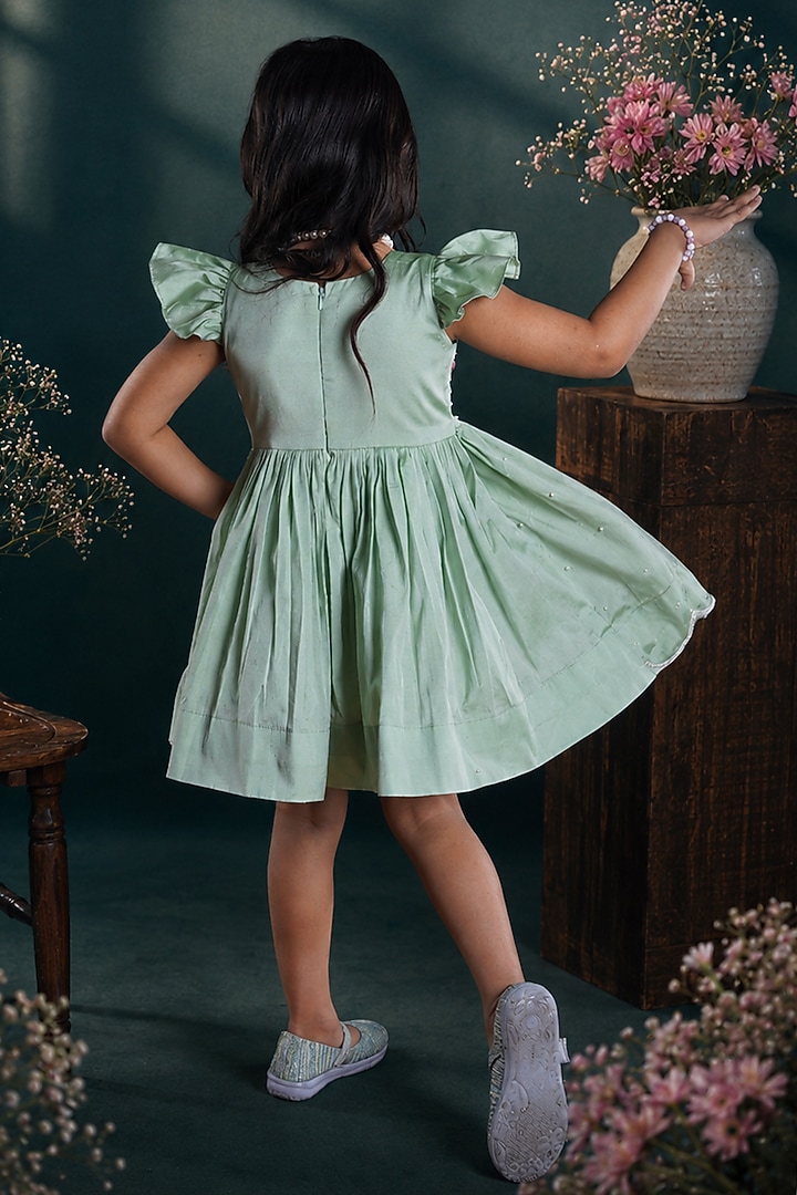 Pista Green Taffeta Silk Floral Handwork Dress For Girls by Hooray at Pernia's Pop Up Shop