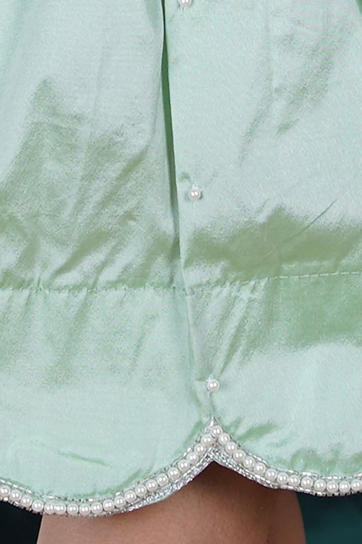 Pista Green Taffeta Silk Floral Handwork Dress For Girls by Hooray at Pernia's Pop Up Shop