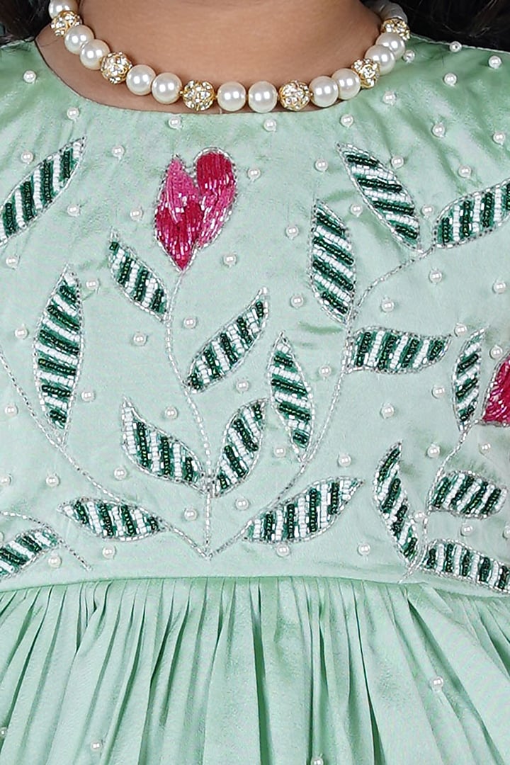 Pista Green Taffeta Silk Floral Handwork Dress For Girls by Hooray at Pernia's Pop Up Shop