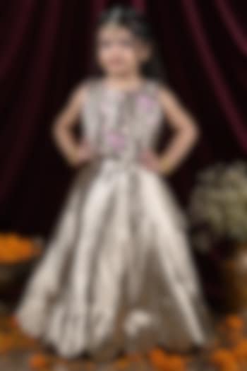 Gold Banarasi Silk Aari Embroidered Lehenga Set For Girls by Hooray at Pernia's Pop Up Shop