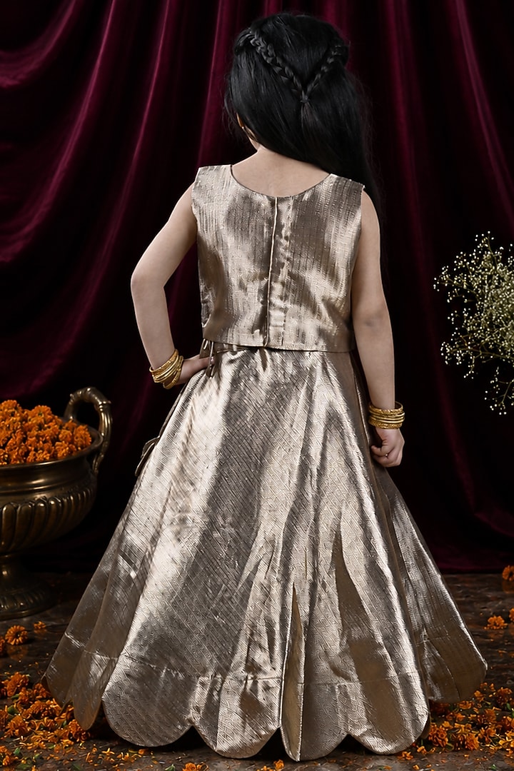 Gold Banarasi Silk Aari Embroidered Lehenga Set For Girls by Hooray at Pernia's Pop Up Shop