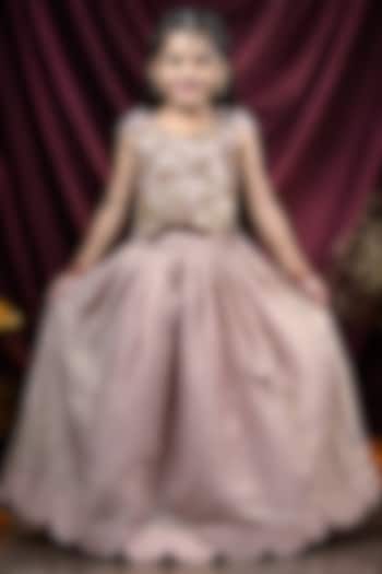 Rose Gold Crushed Tissue Aari Work Lehenga Set For Girls by Hooray at Pernia's Pop Up Shop