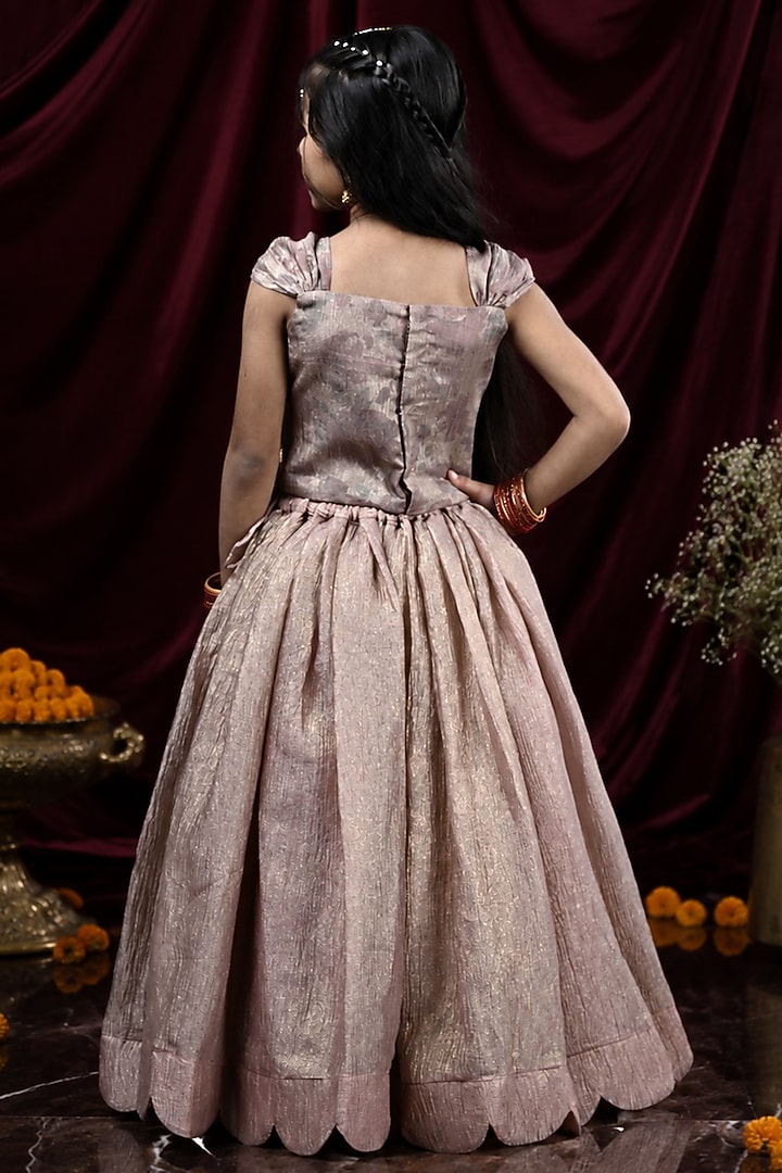 Rose Gold Crushed Tissue Aari Work Lehenga Set For Girls by Hooray at Pernia's Pop Up Shop