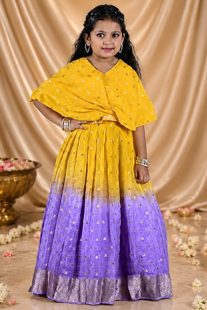 Yellow & Lilac Georgette Lehenga Set For Girls by Hooray at Pernia's Pop Up Shop