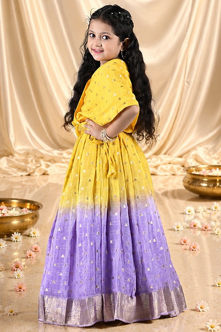 Yellow & Lilac Georgette Lehenga Set For Girls by Hooray at Pernia's Pop Up Shop