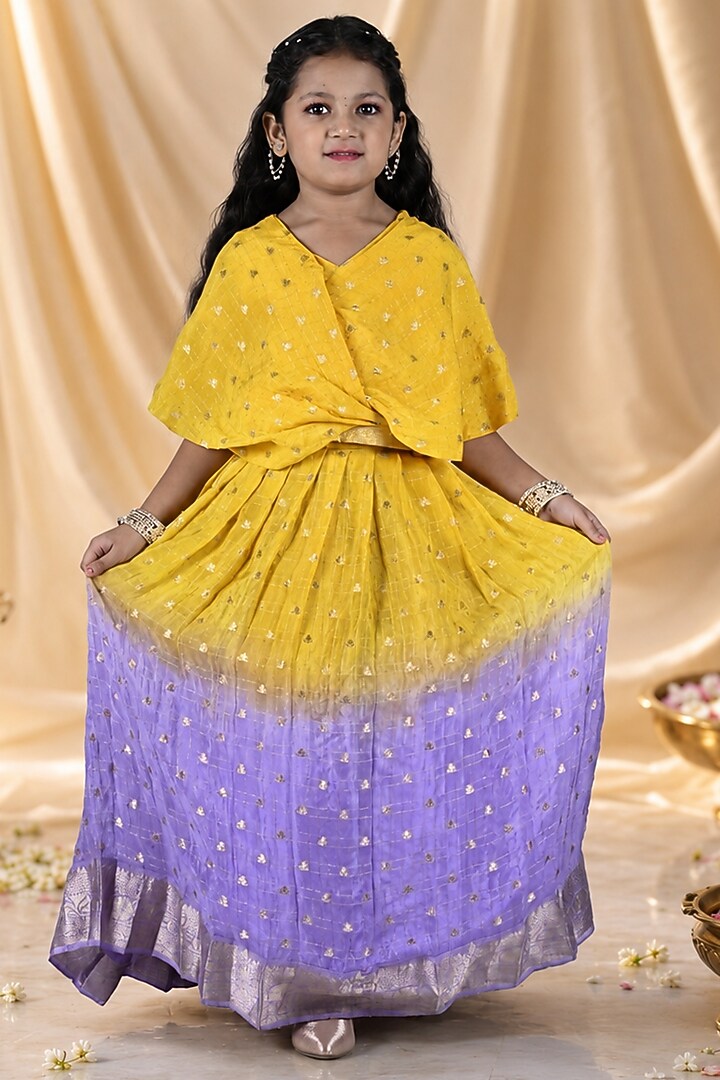 Yellow & Lilac Georgette Lehenga Set For Girls by Hooray at Pernia's Pop Up Shop
