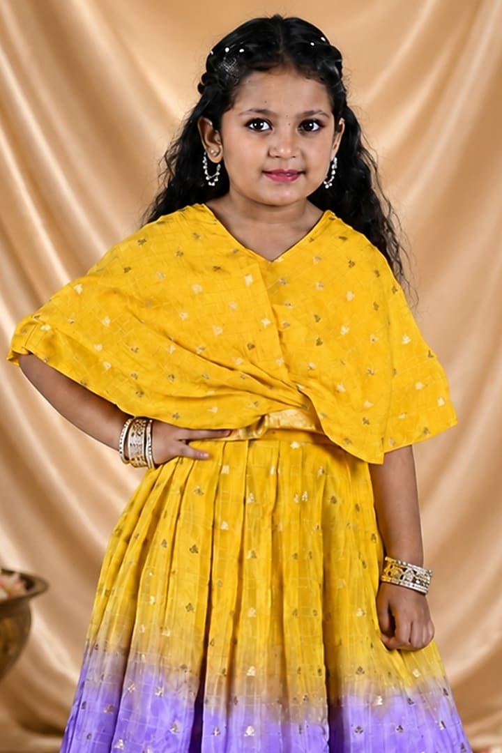 Yellow & Lilac Georgette Lehenga Set For Girls by Hooray at Pernia's Pop Up Shop
