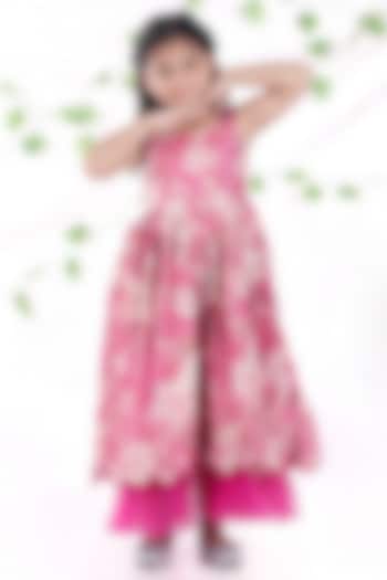 Pink Tissue & Net Floral Embroidered Layered Frilled Gown For Girls by Hooray at Pernia's Pop Up Shop