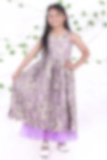 Purple Tissue & Net Floral Embroidered Layered Frilled Gown For Girls by Hooray at Pernia's Pop Up Shop