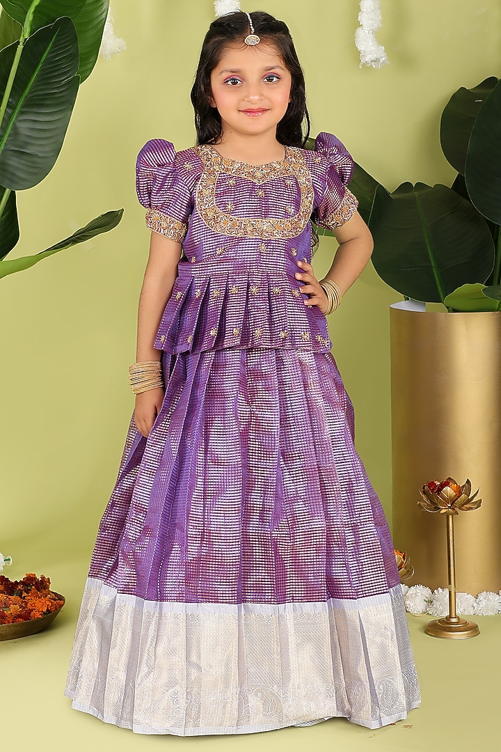 Purple Tissue Lehenga Set For Girls by Hooray at Pernia's Pop Up Shop