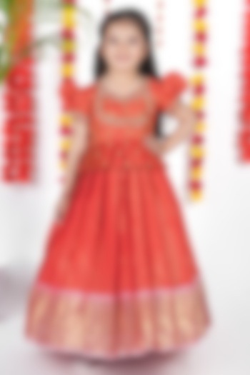 Orange Tissue Lehenga Set For Girls by Hooray at Pernia's Pop Up Shop